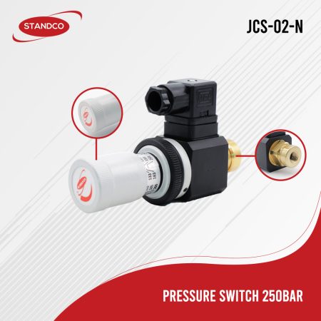 Detailed shot of a pressure switch's components.