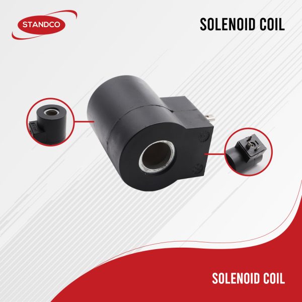 Clear image of a black color solenoid coil that used in industrial applications.