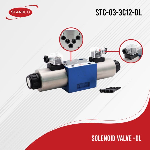 A close-up image of a high-quality Solenoid Valve, model DL, used in industrial applications for controlling fluid flow.