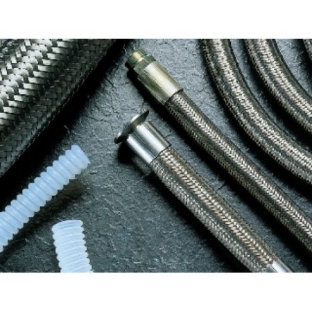 Image showing a high-quality PTFE Convoluted Hose with stainless steel braiding, designed for maximum flexibility and durability in industrial applications.