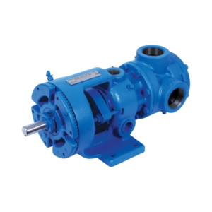 A blue gear pump set against a white backdrop, emphasizing its structure and engineering design.